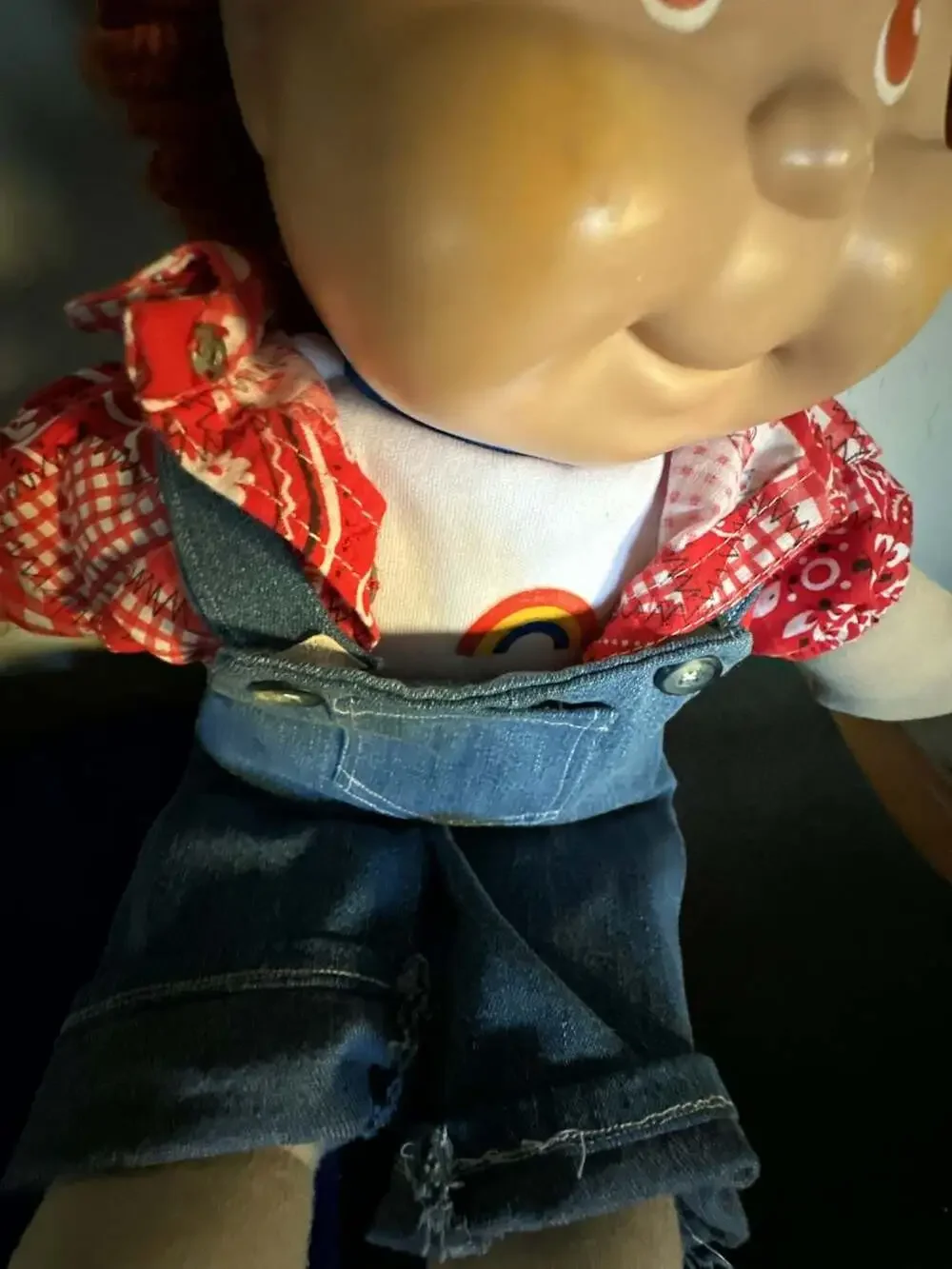 Vintage Cabbage Patch Kids Boy Doll Red Yarn Hair Brown Eyes Overalls